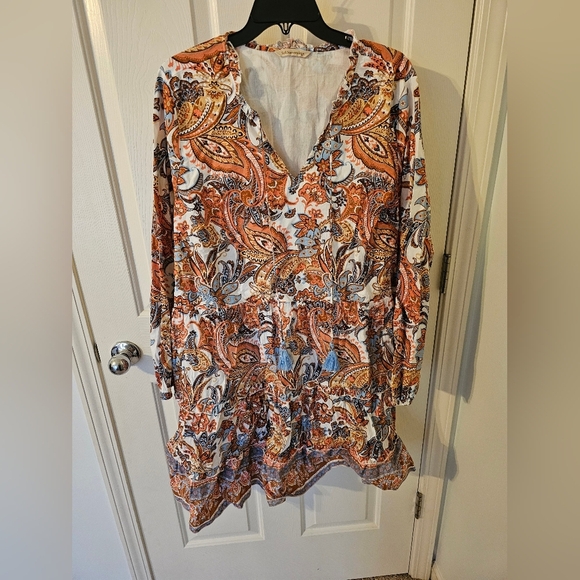 Soft Surroundings Sadie Short Dress Coral Paisley - size estimate M/L - Picture 1 of 8